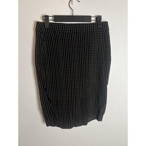 Elle Skirt Womens Small Black White Grid Plaid Stretch Pull On Pencil Office